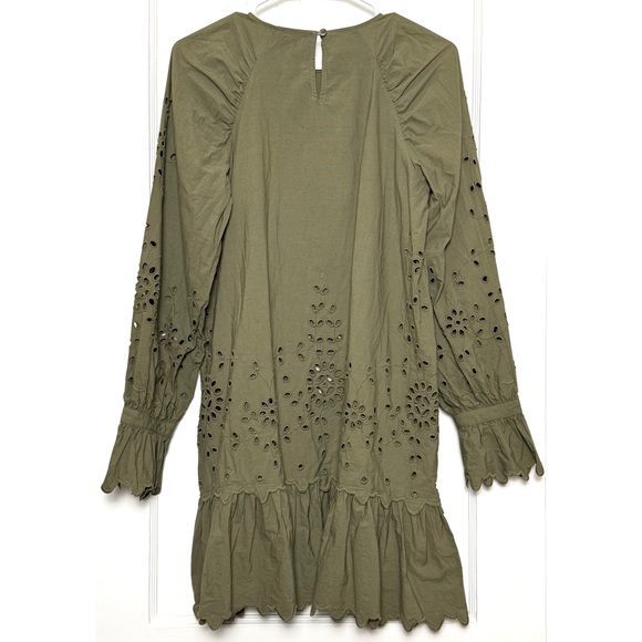 SEA NEW YORK Floral Eyelet Cotton Poplin Long‎ Puff Sleeve Ruffle Hem Dress XS - Picture 5 of 10
